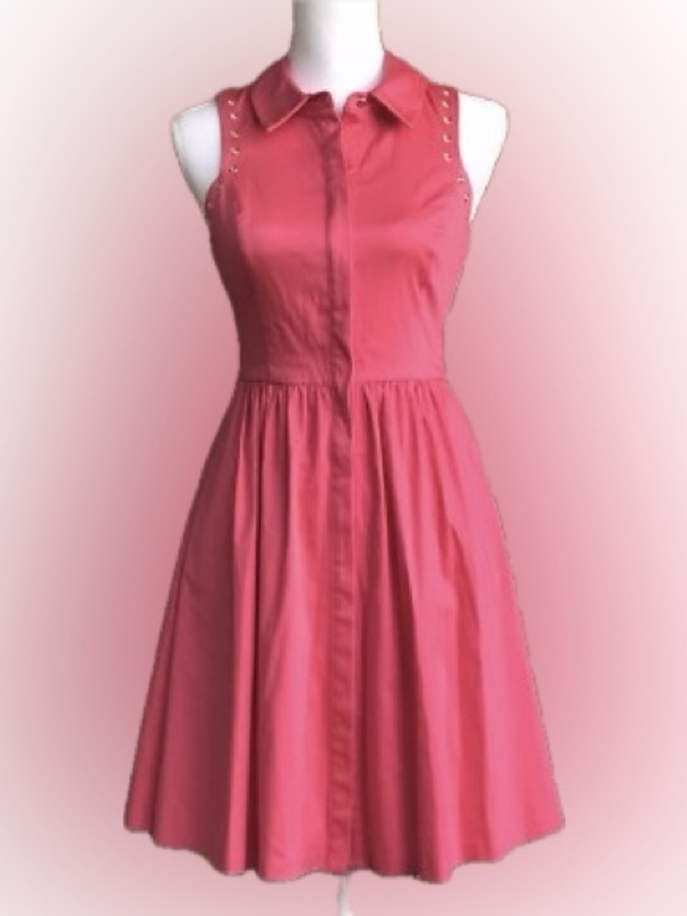 Jessica Simpson Hot Pink Coral Collared Sleeveless Buttoned Stud Dress